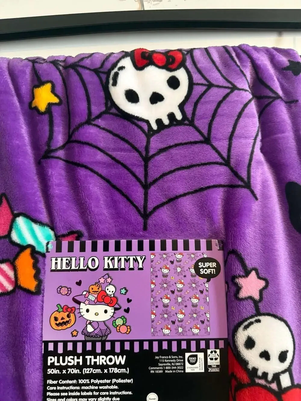 Hello Kitty Halloween Witch and Skull Spider Web Throw Blanket 50 in x 70 in